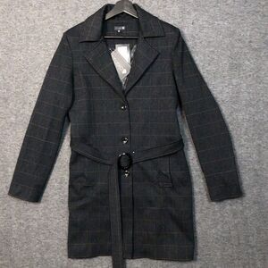 Womens M Double Breasted Blazer Plaid Houndstooth Jacket Dark Gray-Red 3 Button